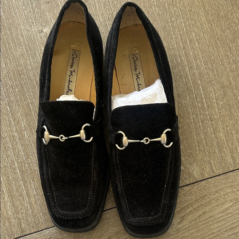 Stuart Weitzman Black Suede Horsebit Slip-On Loafers